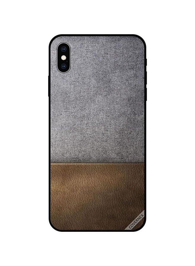 Covernex Protective Case Cover For Apple iPhone XS Grey Cloth & Brown Leather Pattern