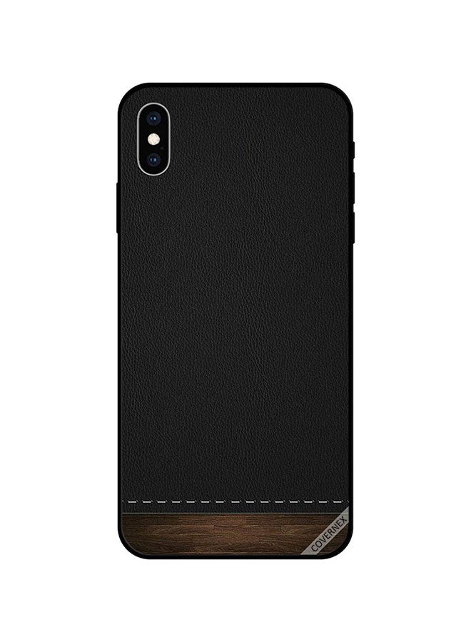 كوفرنيكس غطاء حماية واقٍ لهاتف أبل آيفون XS جلد أسود ونمط خشبي في الأسفل
