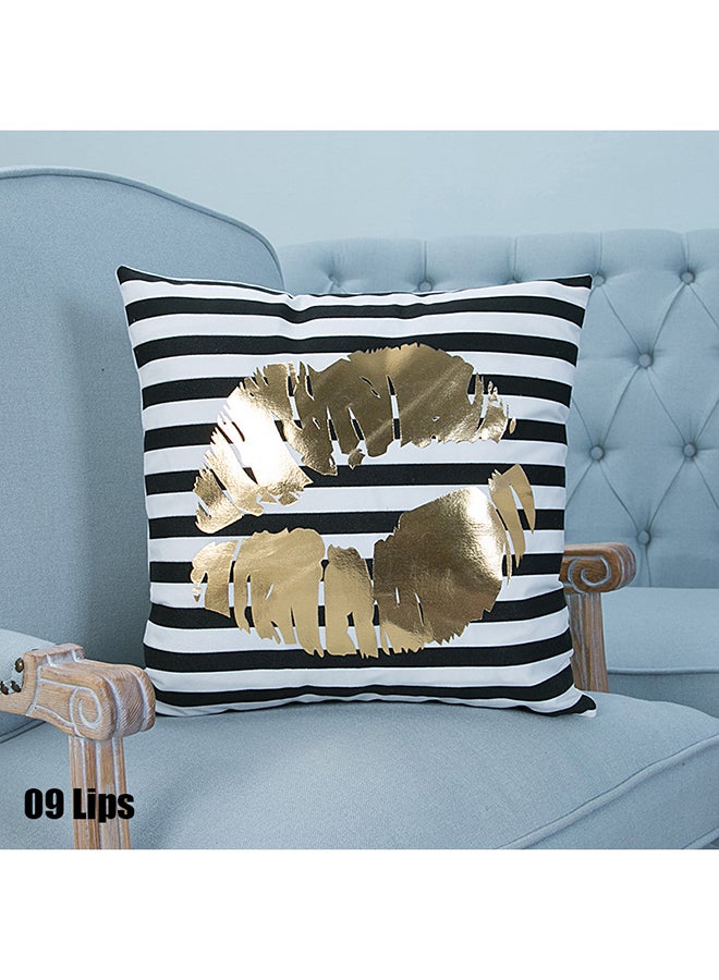 آنسيلف غطاء وسادة ناعم مزخرف بطبعة شفاه أبيض/ذهبي/أسود 45x45 سم  - Image 2