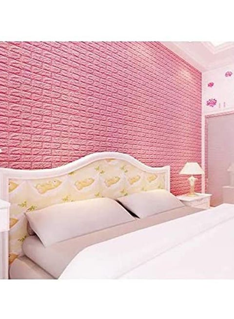 3D Embossed Brick Stone Wall Sticker Pink 70x77x0.5cm
