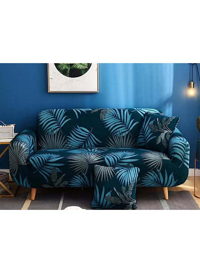Deals for Less Blue Leaves Design One Seater Super Stretchable Anti-Wrinkle Slip Flexible Resistant Jacquard For Living Room Sofa Cover Blue/Grey 90x140cm  - Image 1