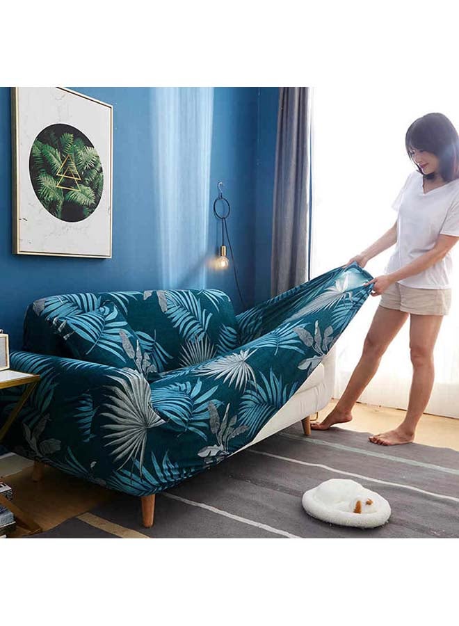 Deals for Less Blue Leaves Design One Seater Super Stretchable Anti-Wrinkle Slip Flexible Resistant Jacquard For Living Room Sofa Cover Blue/Grey 90x140cm  - Image 2