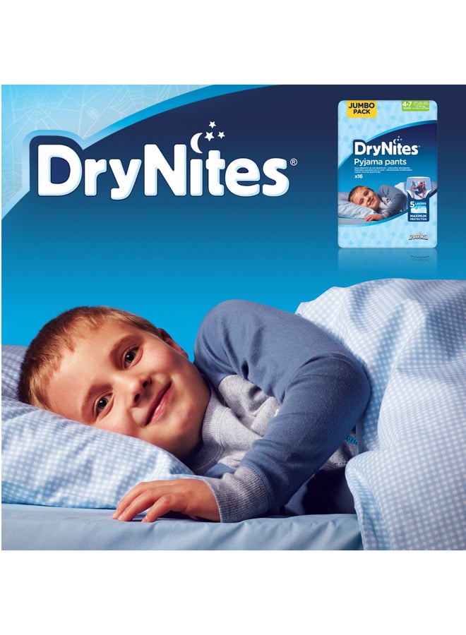 Huggies - DryNites Pyjama Pants, 4-7 years, Bed Wetting Diaper, Boys, 17-30 kg, Value Pack, 16 Pants - Image 1
