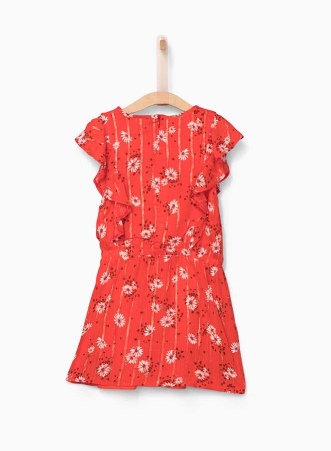 إيكس فستان بتفاصيل مكشكشة مع نقشة زهور برتقالي - Image 2