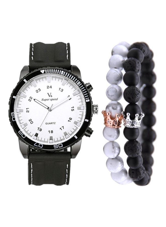في6 سوبر سبيد طقم ساعة يد كوارتز بعقارب، مكون من 3 قطع طراز NNSB03702671 للرجال - Image 1