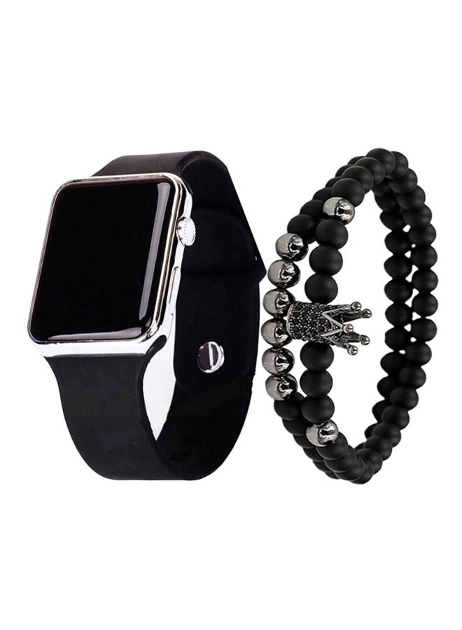 طقم ساعة يد Table رقمية بإضاءة LED، يحوي سوار طراز NNSB03702694 للرجال - Image 1