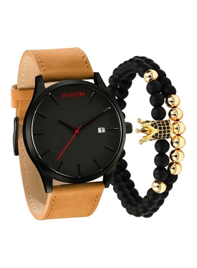 طقم ساعة يد كوارتز بعقارب، يحوي سوار، مكون من 3 قطع طراز NNSB03702700 للرجال - Image 1