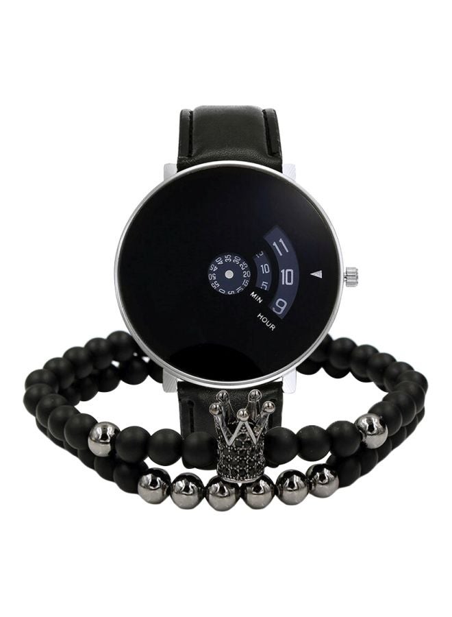 طقم ساعة يد بشاشة مزودة بمؤشر مكون من 3 قطع طراز NNSB03702710 مع أساور للرجال - Image 1