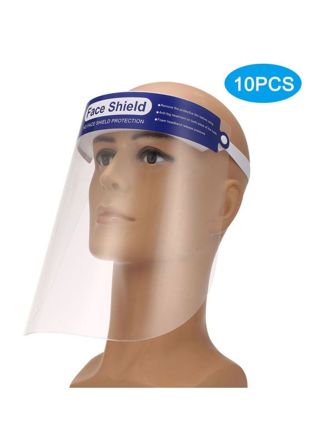 10-Piece Protective Anti-Fog Face Shield Clear/White/Blue 35x6x25cm  - Image 2