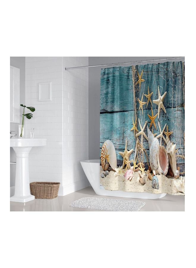 Deals for Less Star Fish Printed Shower Curtain With Hook Blue/White/Gold 165x180centimeter  - Image 1