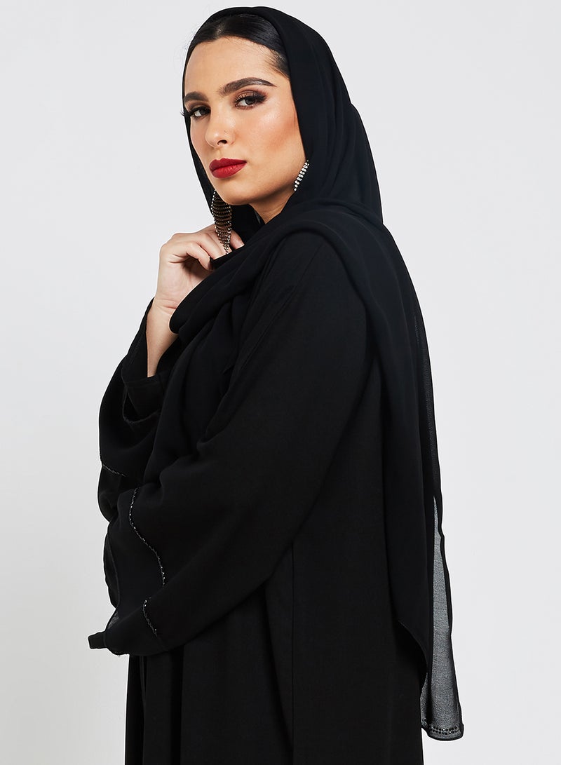 روزا عباية مطرزة أسود  - Image 4