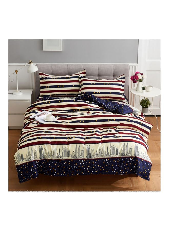 4-Piece Printed Quilt Set Combination Beige/Blue/Red  - Image 1
