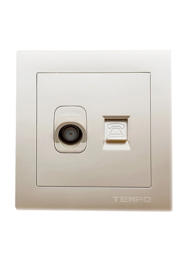 TEMPO Telephone And Satellite Wall Socket Pearl White 7 x 3centimeter  - Image 1