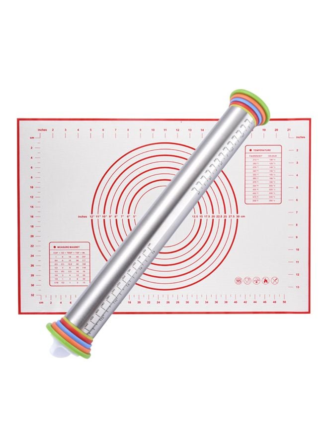 Adjustable Rolling Pins With Pastry Mat Silver/White/Red - Image 1