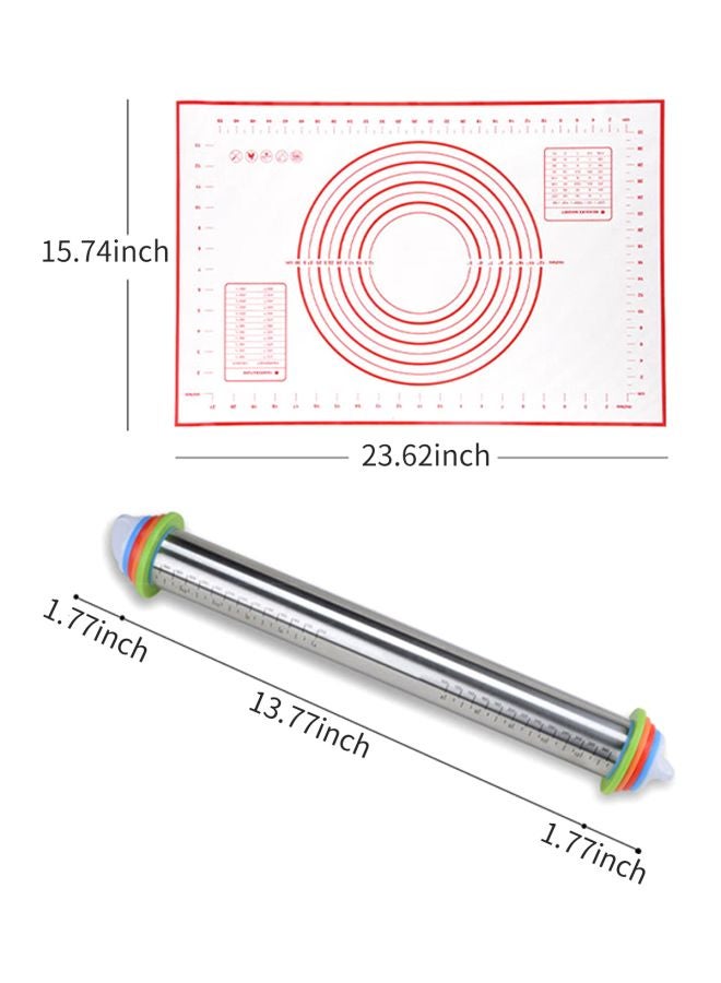 Adjustable Rolling Pins With Pastry Mat Silver/White/Red - Image 2