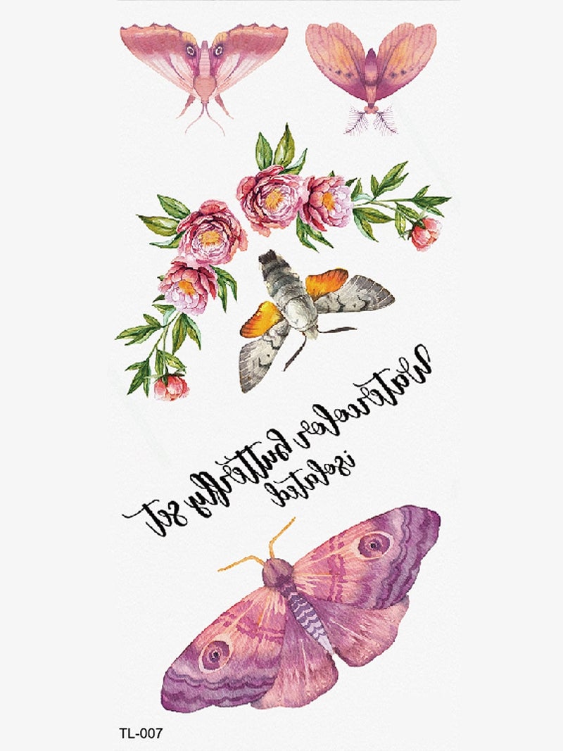 Wenshentie Flower And Animal Tattoo Sticker Purple/Pink/Green - Image 3