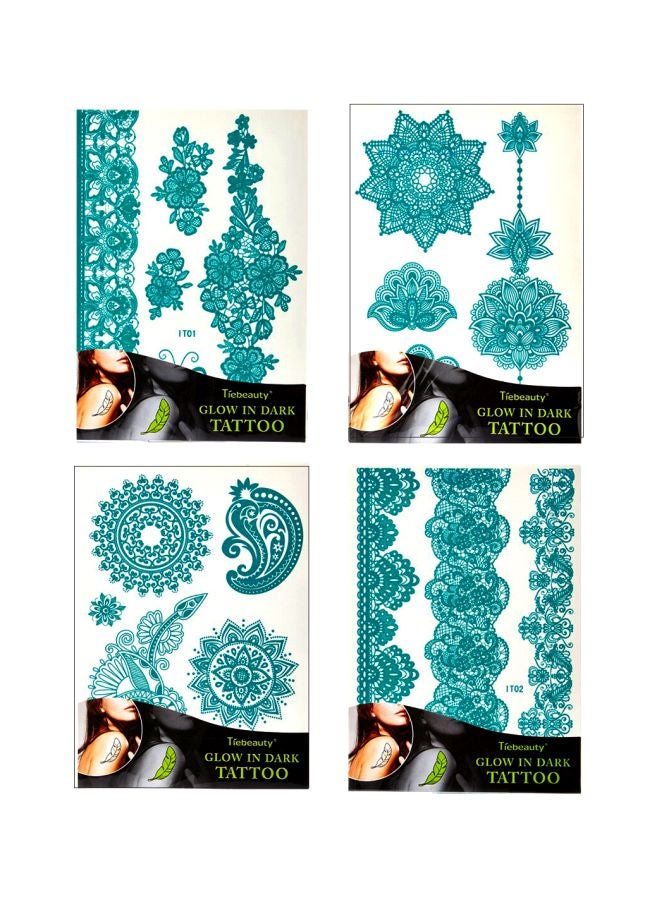 مجموعة تاتو دائم بتصميم زهرة مضيئة وينشينتي مكونة من 4 قطع أزرق - Image 1