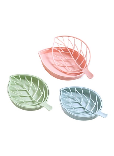 3-Piece Double Layer Leaf Shape Soap Dish Multicolour 10.5x17centimeter