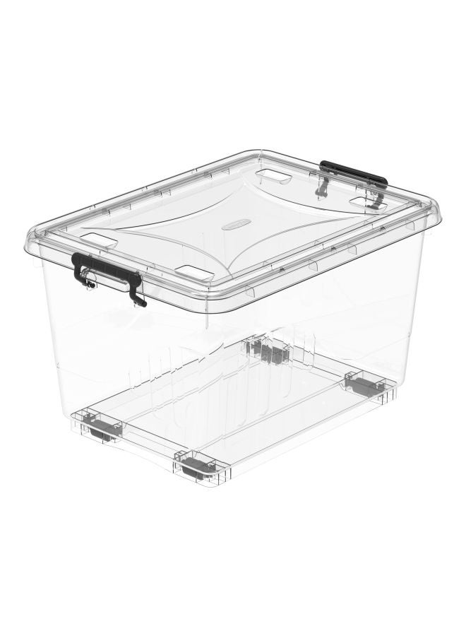 55-Liter Plastic Storage Box With Wheels And Lockable Lid Clear