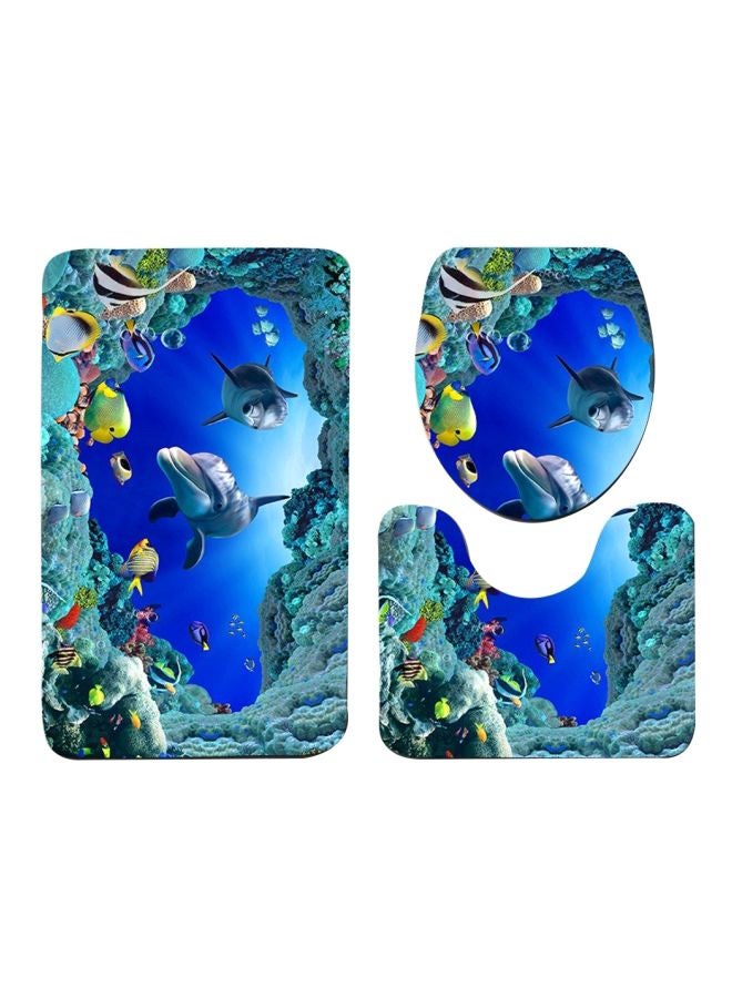 طقم حمام بنقشة دولفين المحيط مكون من 3 قطع أزرق/ أخضر/ أسود - Image 1