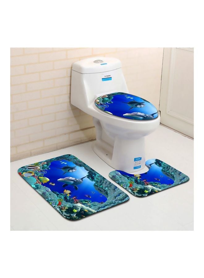 طقم حمام بنقشة دولفين المحيط مكون من 3 قطع أزرق/ أخضر/ أسود - Image 3