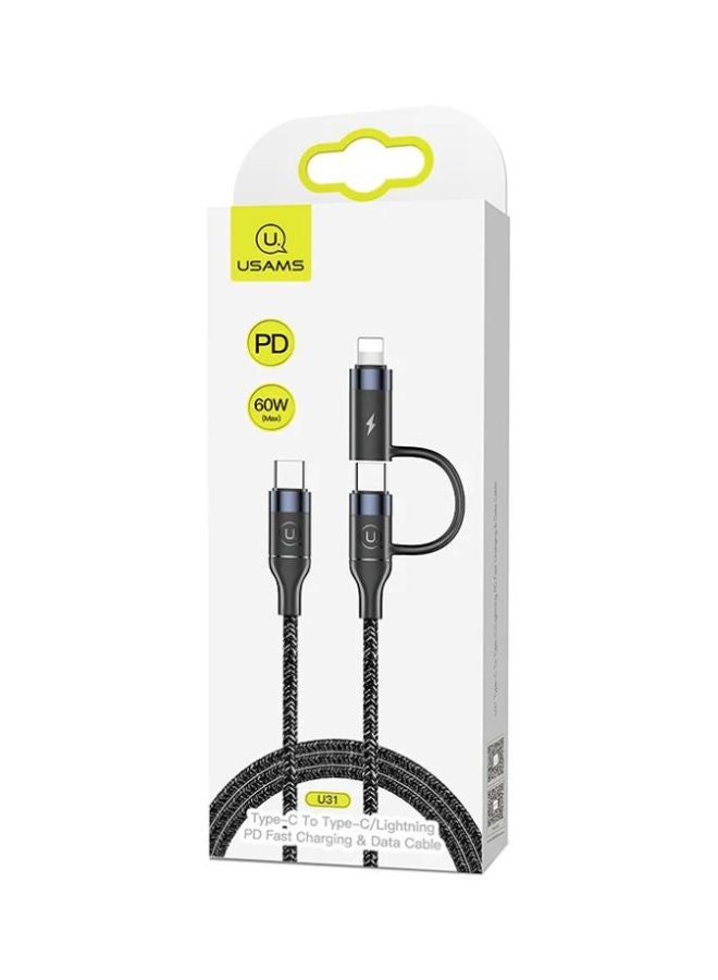 Usams 2-In-1 Type-C To USB Lightning Data Sync Charging Cable Black - Image 2