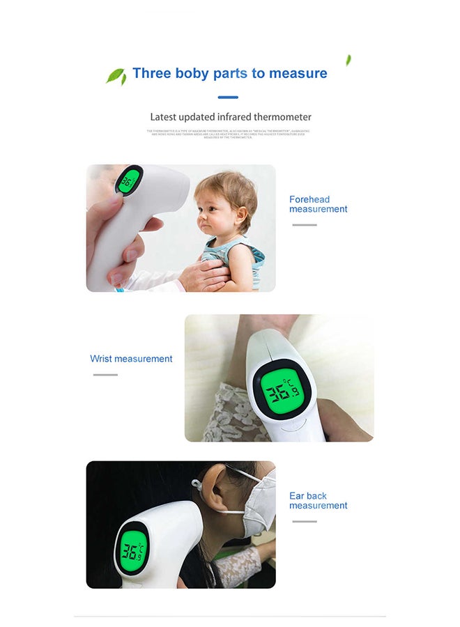 Digital Non-Contact IR Infrared Forehead Laser Point Infra Gun Thermometer Temperature Tester White