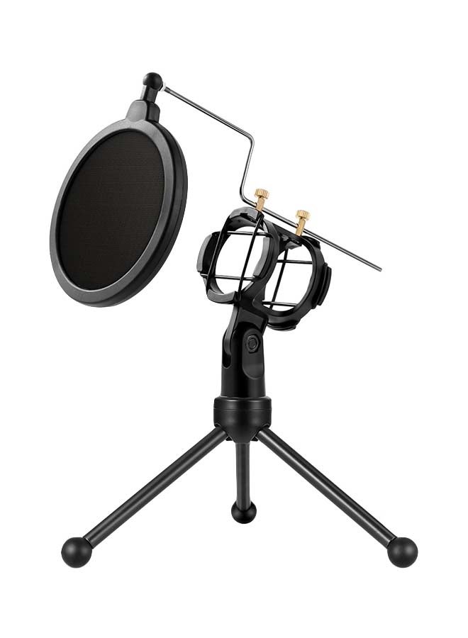 Detachable Microphone Tripod Stand Bracket With Pop Filter Net Black  - Image 1