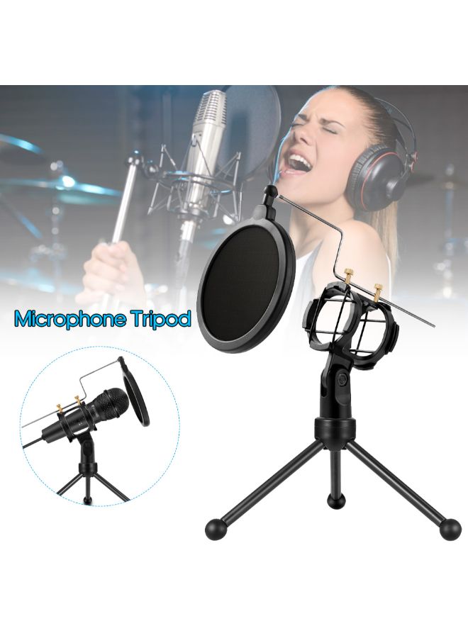 Detachable Microphone Tripod Stand Bracket With Pop Filter Net Black  - Image 3