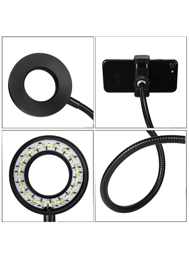 2-In-1 Lazy Bracket Flexible Phone Stand With LED Lightbeads Selfie Ring Light Black