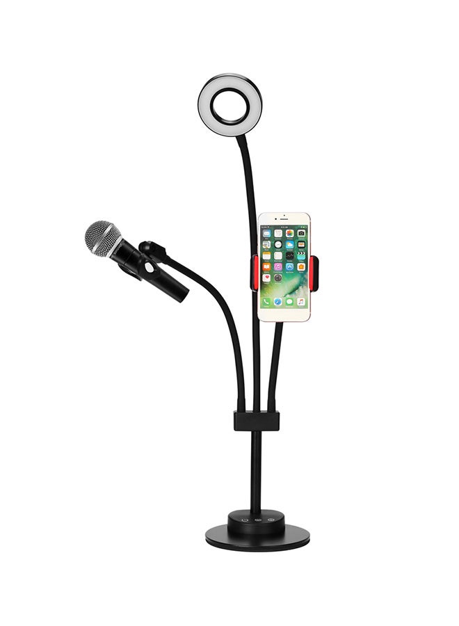 3-In-1 Lazy Bracket Flexible Phone Stand With LED Lightbeads Selfie Ring Light Black - Image 1