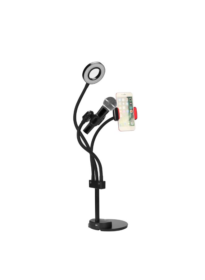 3-In-1 Lazy Bracket Flexible Phone Stand With LED Lightbeads Selfie Ring Light Black - Image 3