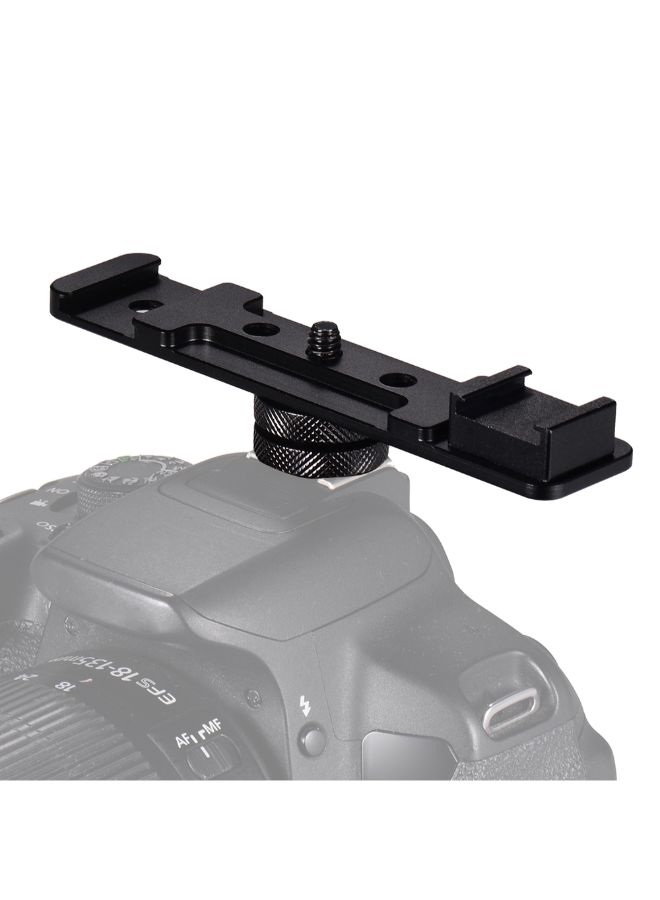 Aluminium Alloy Camera Dual Hot Shoe Extension Bar Bracket With Screw Mount Black  - Image 3
