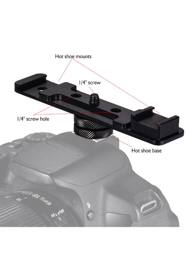Aluminium Alloy Camera Dual Hot Shoe Extension Bar Bracket With Screw Mount Black  - Image 4