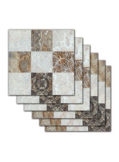 6-Piece Qiangtie 3D Marble Mosaic Floor Stickers Set Grey/Brown/White 20x20centimeter