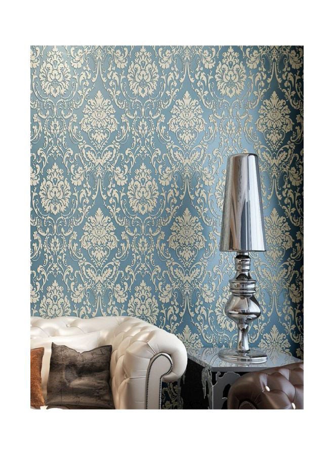 Qiangtie 3D Embossed Floral Pattern Wall Paper Roll Blue/Beige 10meter 