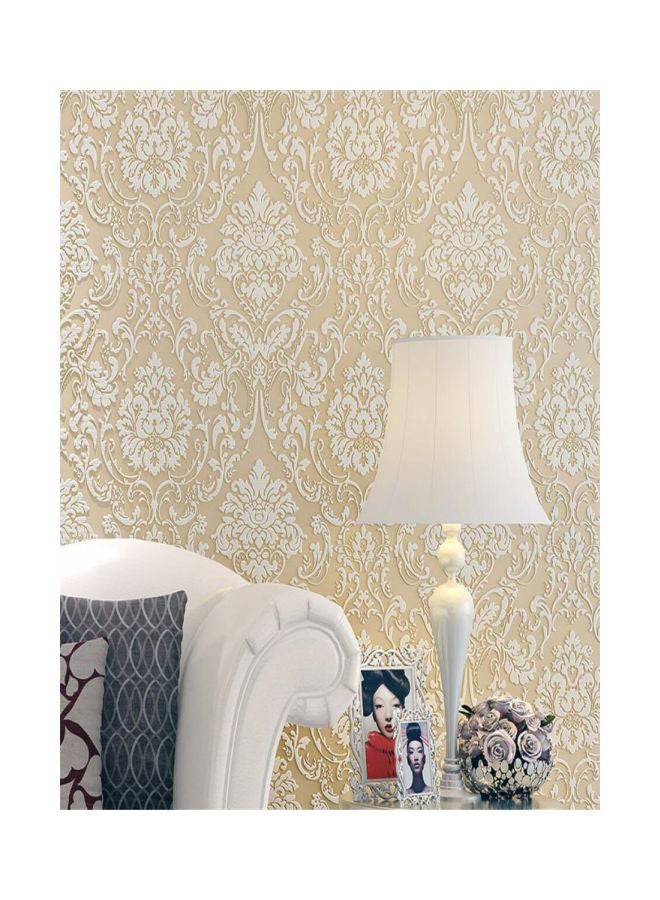 Qiangtie 3D Embossed Floral Pattern Wall Paper Roll Beige/White 10x0.53meter 