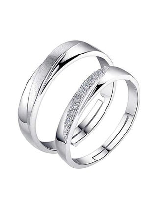 2-Piece Sterling Simple Shining Diamond Adjustable Open Couple Ring Set - v1587105736/N34032791A_1