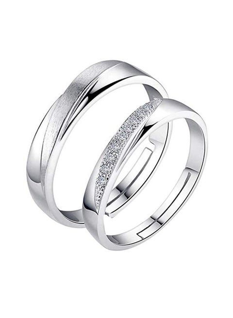 2-Piece Sterling Simple Shining Diamond Adjustable Open Couple Ring Set