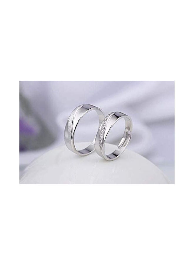 2-Piece Sterling Simple Shining Diamond Adjustable Open Couple Ring Set