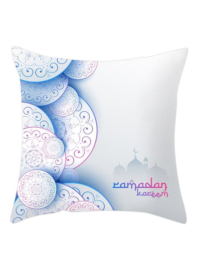 غطاء وسادة بطبعة تعبر عن شهر رمضان أبيض/أزرق/وردي 45x45سم