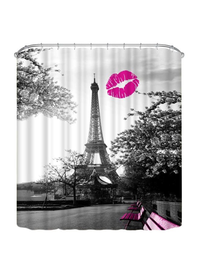 ANSELF Eiffel Tower Printed Polyester Shower Curtain With Ring Hooks Grey/Pink/Black 180x180cm - Image 1