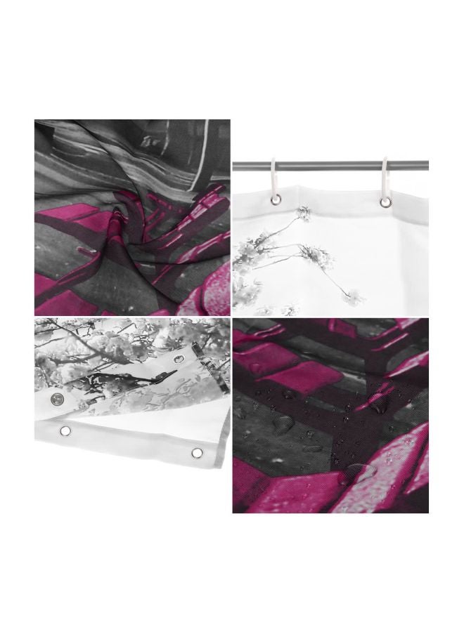 ANSELF Eiffel Tower Printed Polyester Shower Curtain With Ring Hooks Grey/Pink/Black 180x180cm - Image 5