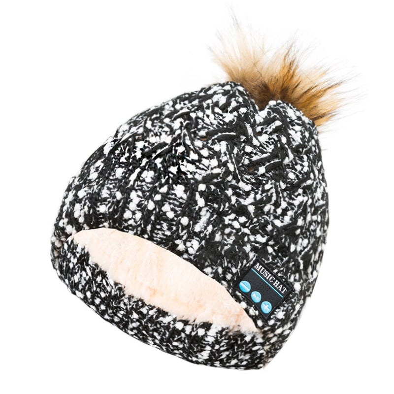 قبعة محبوكة مع خاصية البلوتوث و ميكروفون One Size أسود/ أبيض/ بني - Image 1