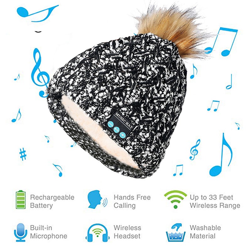 قبعة محبوكة مع خاصية البلوتوث و ميكروفون One Size أسود/ أبيض/ بني - Image 5