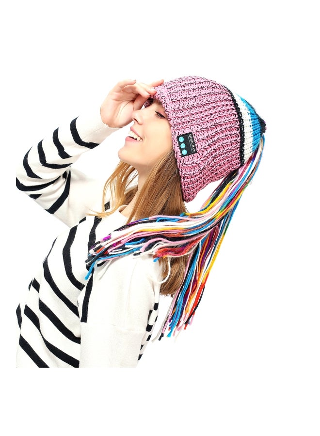 قبعة محبوكة بتقنية البلوتوث مع ميكروفون One Size وردي/ أزرق/ أبيض - Image 2