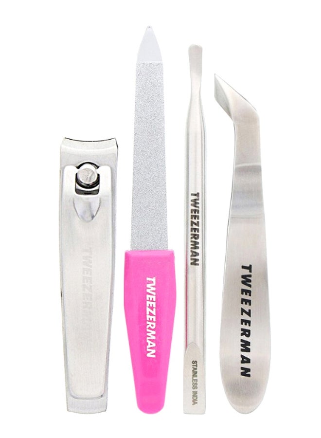 تويزرمان مجموعة مصغرة للعناية بالأظافر مكونة من 4 قطع فضي / وردي - Image 1