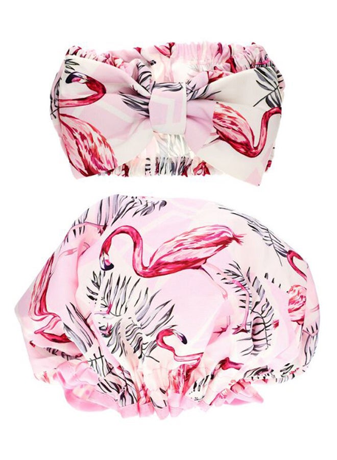 vintage Flamingo Printed Make-Up Headband With Shower Cap Multicolour  - Image 1