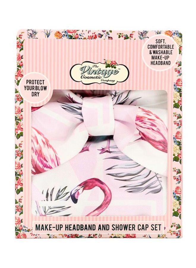 vintage Flamingo Printed Make-Up Headband With Shower Cap Multicolour  - Image 2