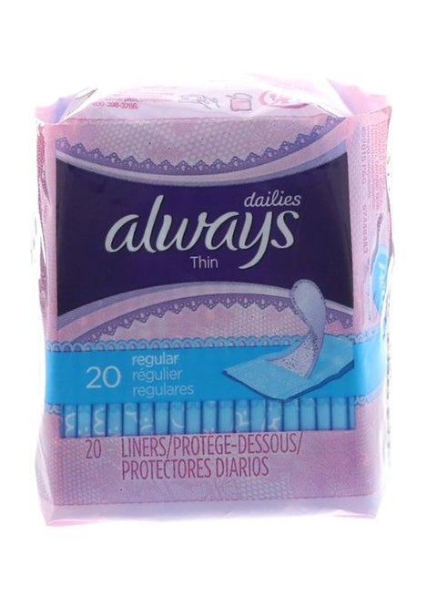 Thin Dailies Liners, 20 Count Regular